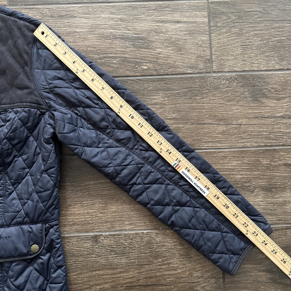 Barbour Strattford Quilt Jacket Women 10 Navy Insulated Corduroy Collar - Picture 8 of 11
